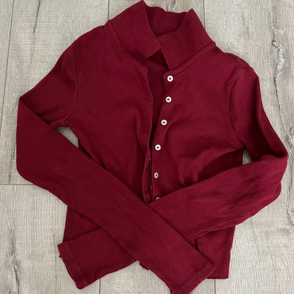 john galt/brandt melville red collared button up cardigan